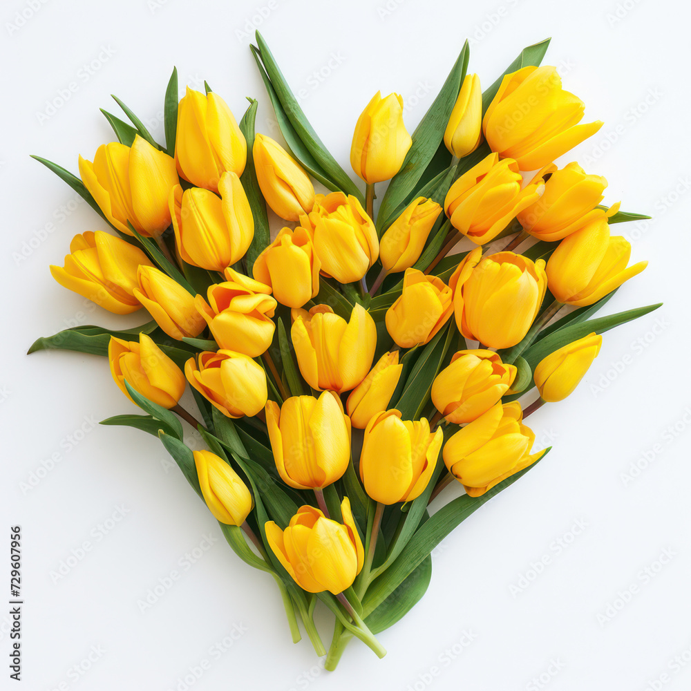 Heart of love made of yellow tulips bouquet , perfect for valentine's day banner or poster design Heart of love made of yellow tulips bouquet , perfect for valentine's day banner or poster design