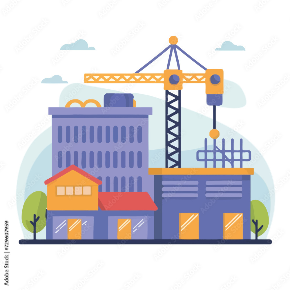 2d vector illustration icon, shape line , architecture factory industrial and town with home
