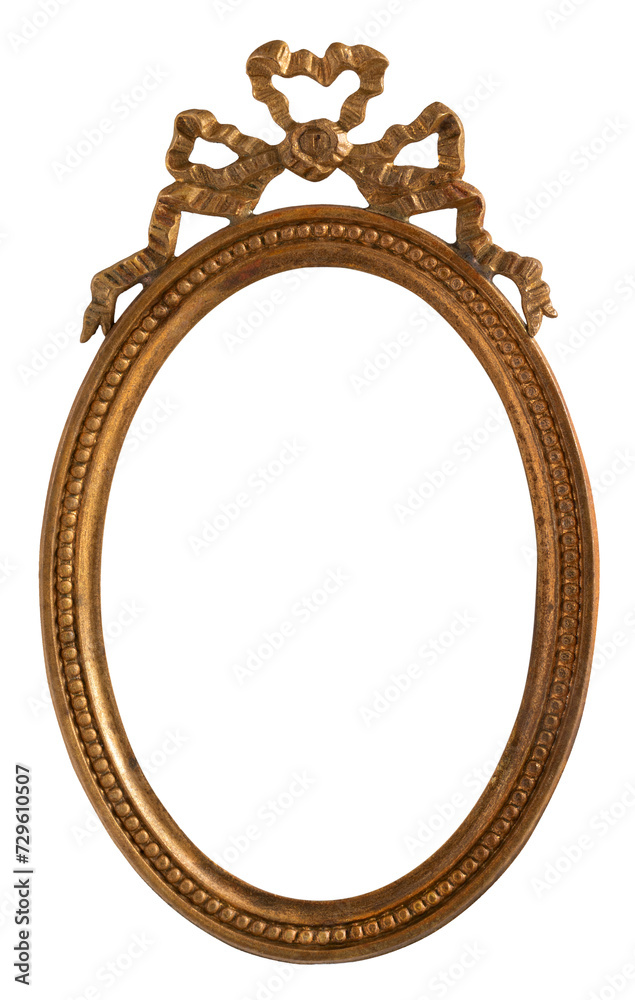 Golden antique ornate oval round photo frame isolated on white background Golden antique ornate oval round photo frame isolated on white background