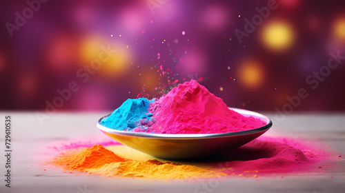 Indian Happy Holi concept, colorful powder background, blue, yellow, pink © Derby