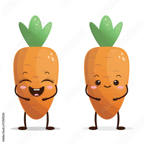 Set of cute carrot characters in kawaii style