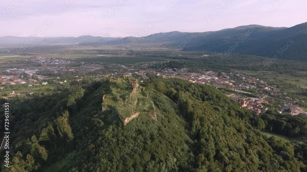 Castle. Shooting from a drone. The castle from a height. Khust castle Castle. Shooting from a drone. The castle from a height. Khust castle