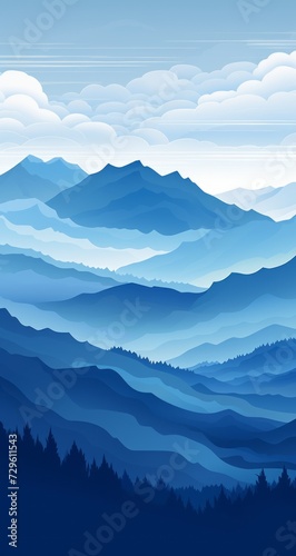 Modern background for cellphone, mobile phone, ios, android, landscape with mountains of blues and clouds