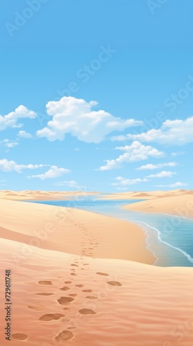 Modern background for cellphone, mobile phone, ios, sandy beach on the coastal landscape, with blue skies, digital illustration, romantic seascapes