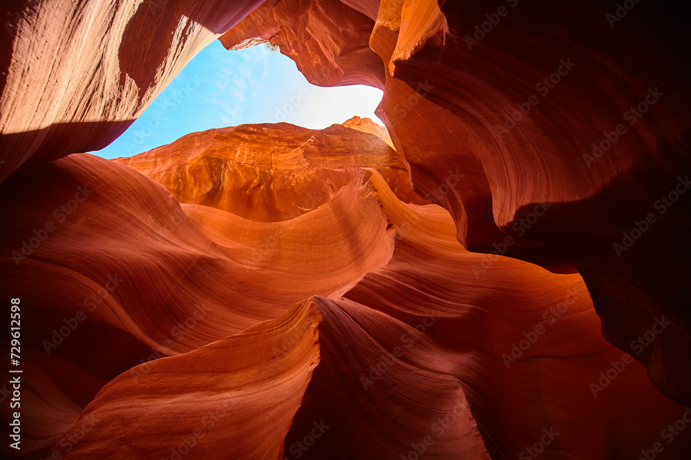Antelope Canyon's Glowing Curves and Sky View, Arizona