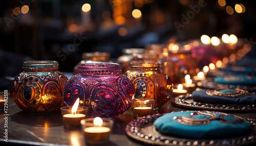 Candles illuminate the dark night, symbolizing spirituality and celebration generated by AI