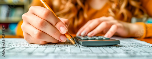 Person doing math with a pen and calculator