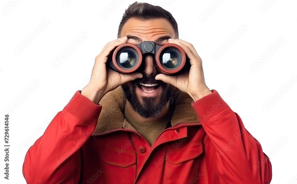 Surprised guy looking through binoculars, cut out Surprised guy looking through binoculars, cut out