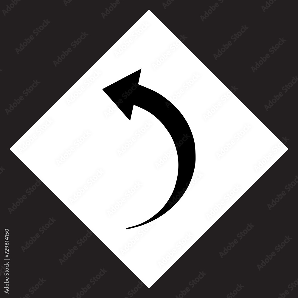 Curved arrow icon vector. Arrow pointer logo design. Arrow left vector icon illustration in rhombus isolated on black background Curved arrow icon vector. Arrow pointer logo design. Arrow left vector icon illustration in rhombus isolated on black background