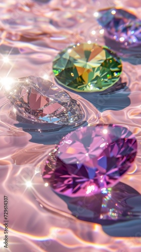 A close up of a bunch of diamonds in water