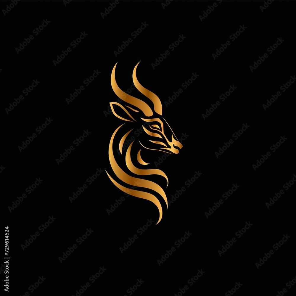 Flat logo antelope ornate art style on a black background. Ornate art style.