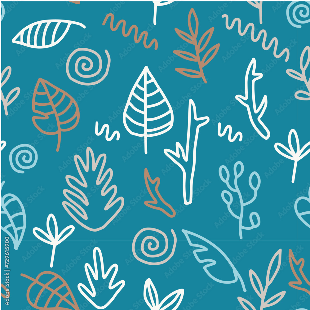 Vector illustration. Seamless pattern with plants. Leaves. Twigs. Pattern.