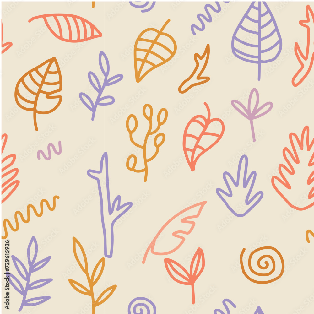 Vector illustration. Seamless pattern with plants. Leaves. Twigs. Pattern.