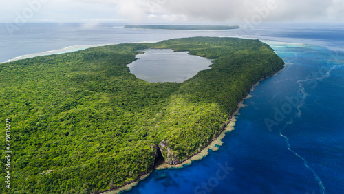 Saltwater lake on top of mountain on remote Fiji island