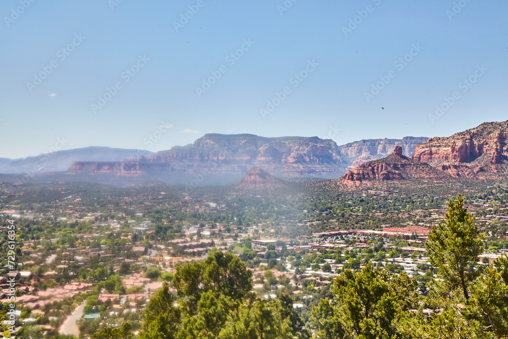 Sedona Red Rock Formations and Lush Valley Panorama