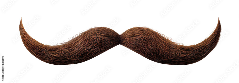 Majestic chestnut brown hair mustache curled at the ends, cut out - obrazy, fototapety, plakaty 