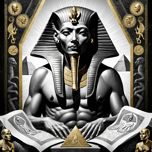 Sphinx, Supreme Leader, and Hidden Truths - Sinister Film Noir Illustration with Gaudy Gold Accents Gen AI photo