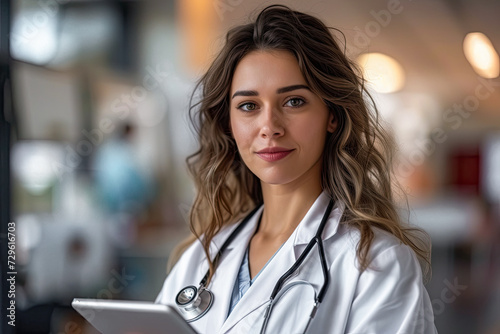 Young female doctor checking the patient's file on the tablet generative ai 