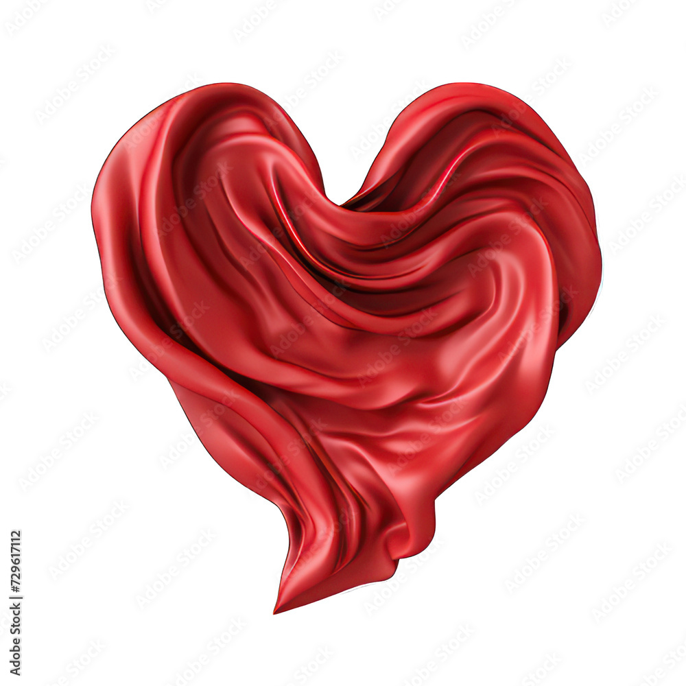 Red silk in shape of a heart isolated on white created with Generative AI Red silk in shape of a heart isolated on white created with Generative AI