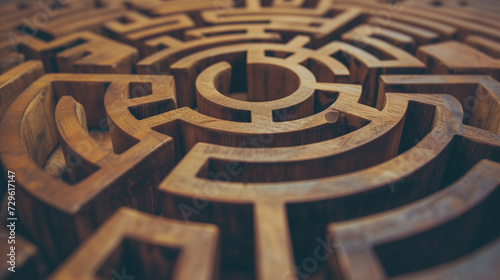 Ein Labyrinth aus Holz ist schwierig zu lösen oder eine Aufgabe liegt vor einem