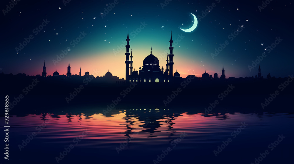 Naklejka premium Glowing background for muslim feast in holy month of Ramadan Kareem