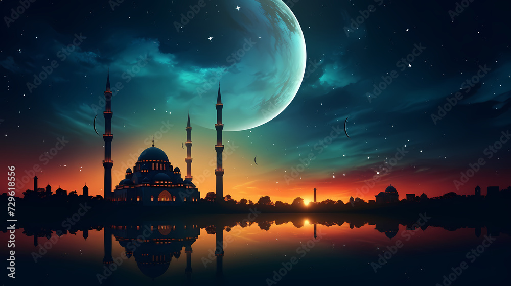 Obraz premium Ramadan background with mosque or lantern illustration