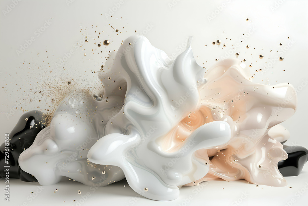 Fototapeta premium 3d art abstract background from shapes and splashes in gold and champagne colors