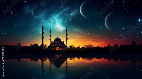 Ramadan background with mosque or lantern illustration © xuan