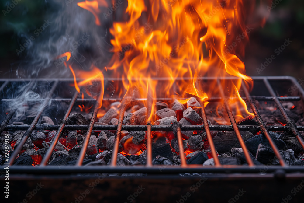 Barbecue Grill Engulfed in Flames with Charcoal Barbecue Grill Engulfed in Flames with Charcoal