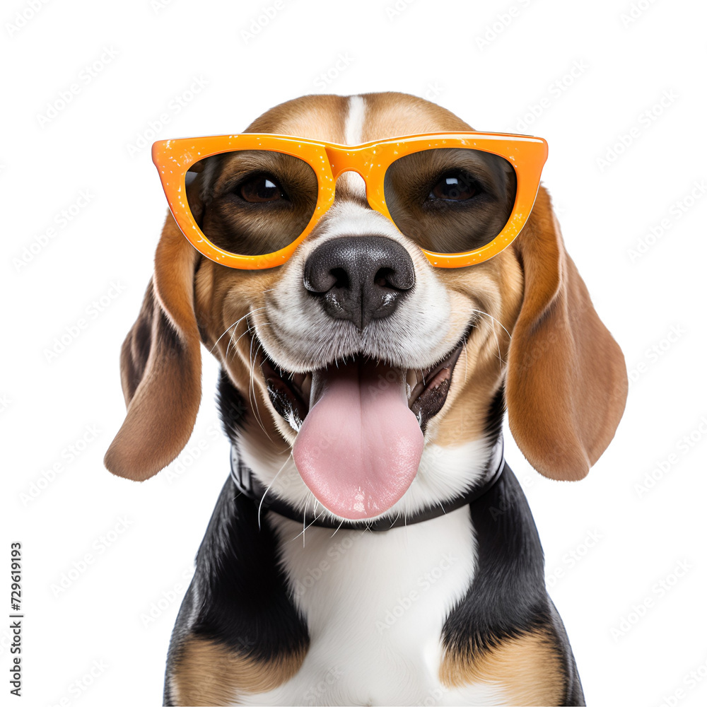 Beautiful Beagle, Happy and Ready for Summer Beach: A Close-up with Sunglasses, Isolated on Transparent Background, PNG