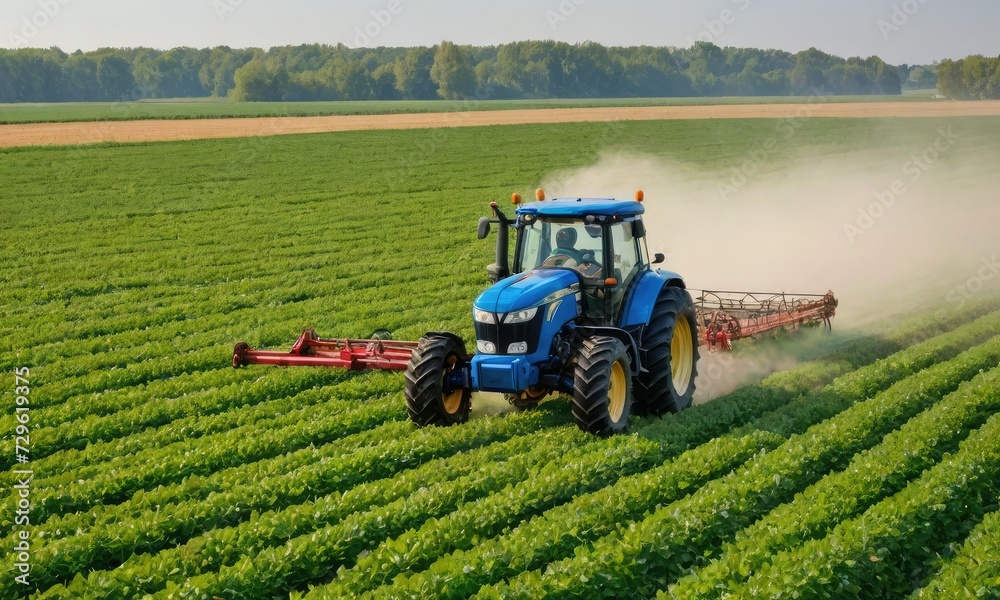Fototapeta premium Agricultural Elegance: Modern Tractor Blessing Soybean Fields with Care