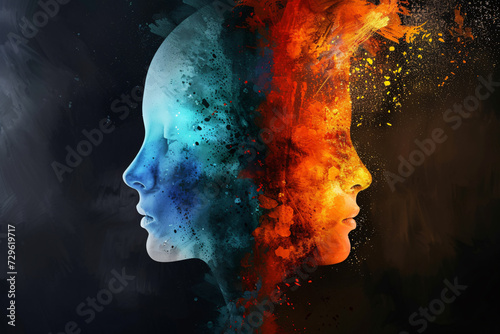 Bipolar disorder concept illustration, mental illness, mental disorder
