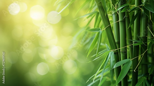A play of subtle greens and soft bamboo textures convey the serenity of a bamboo forest rustling in the breeze photo