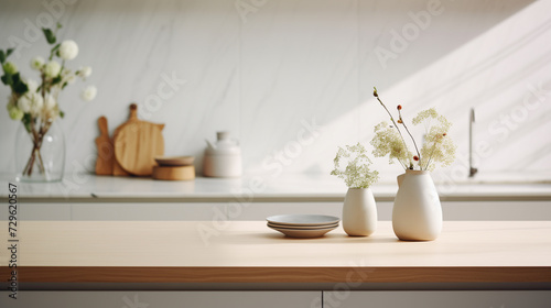 Nordic interior design of kitchen  minimalistic and bright design in brown pastel tones