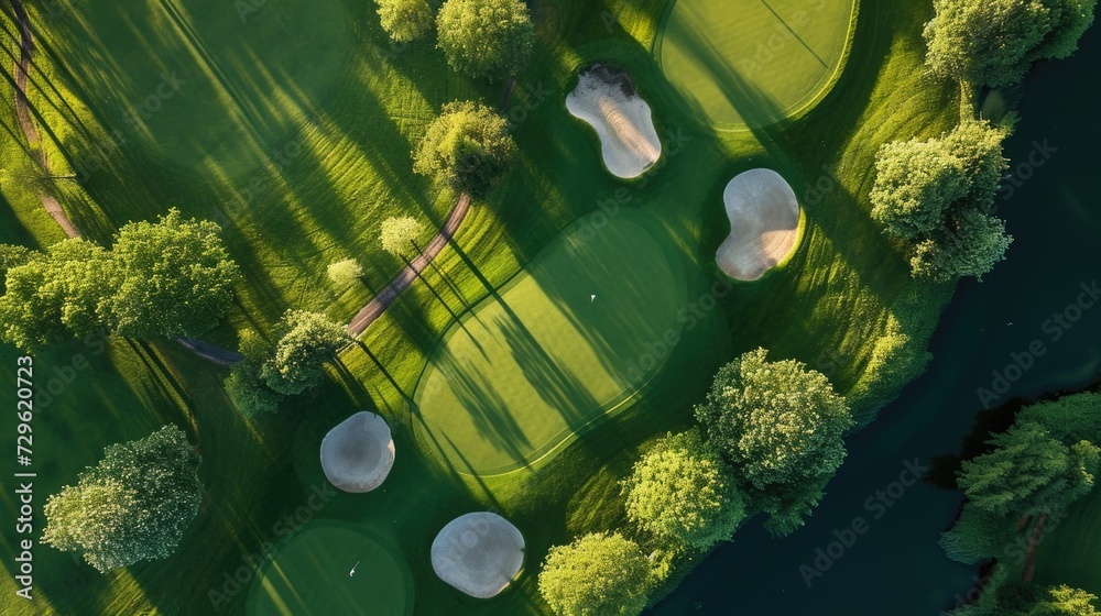 Aerial top view of Golf course - obrazy, fototapety, plakaty 