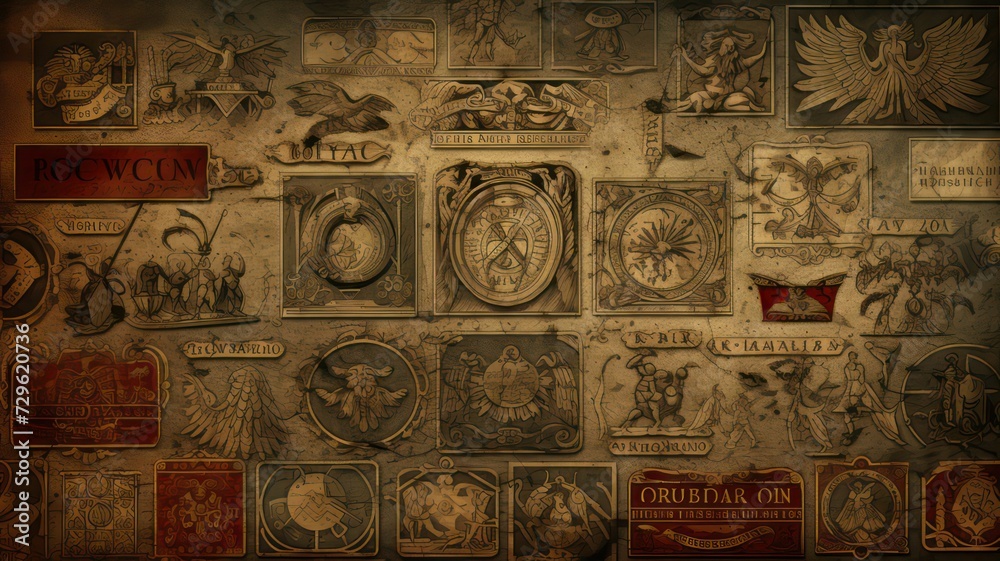 Background with old ancient roman signs created with Generative AI