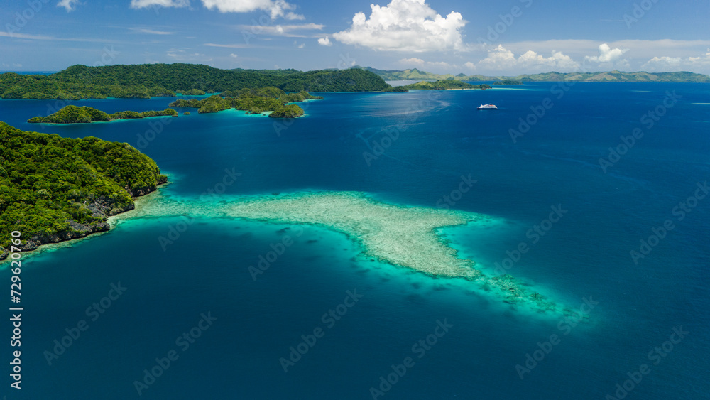 Landscape drone view of Vanua Balavu Bay of Islands in Fiji 