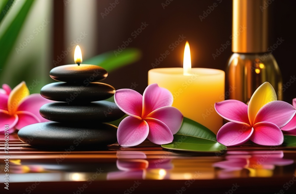 spa still life with candles, towels, stones and orchid spa still life with candles, towels, stones and orchid