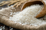 white rice on a wooden spoon