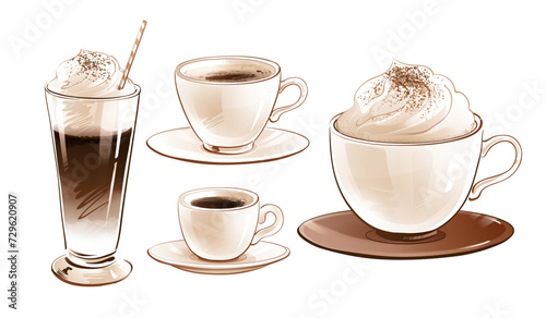 Vector illustration set of coffee cups photo