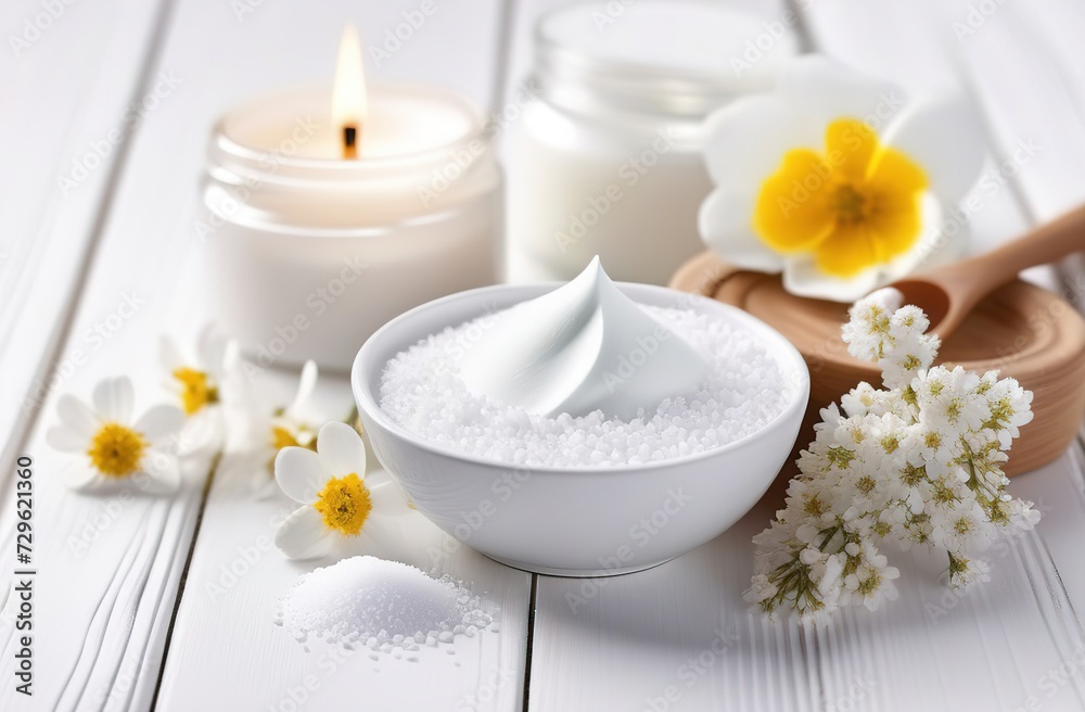 spa still life with candles, towels, stones and orchid