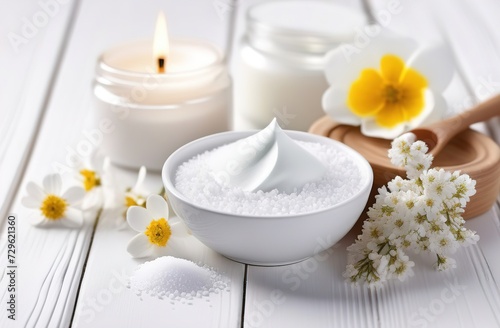 spa still life with candles  towels  stones and orchid