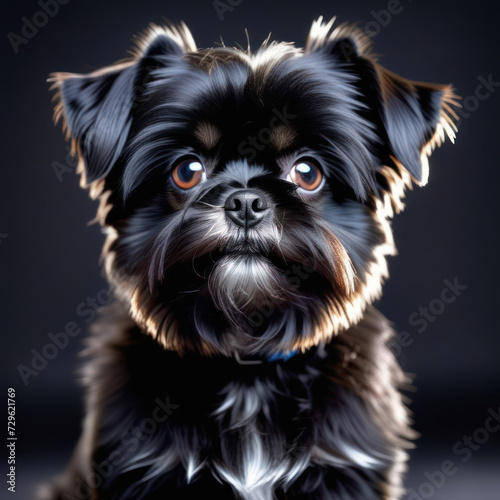 Portrait of a little black affenpinscher dog. High detailed.