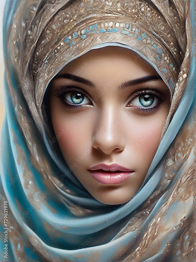 portrait of a beautiful Iranian Muslim woman in a headscarf