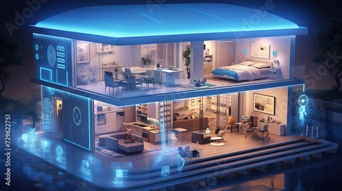 The concept of a  smart home  using remote controls and home control systems to monitor and control various functions of the home.