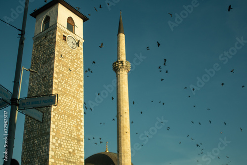 mosque and old clock tower in Pljevlja, Montenegro