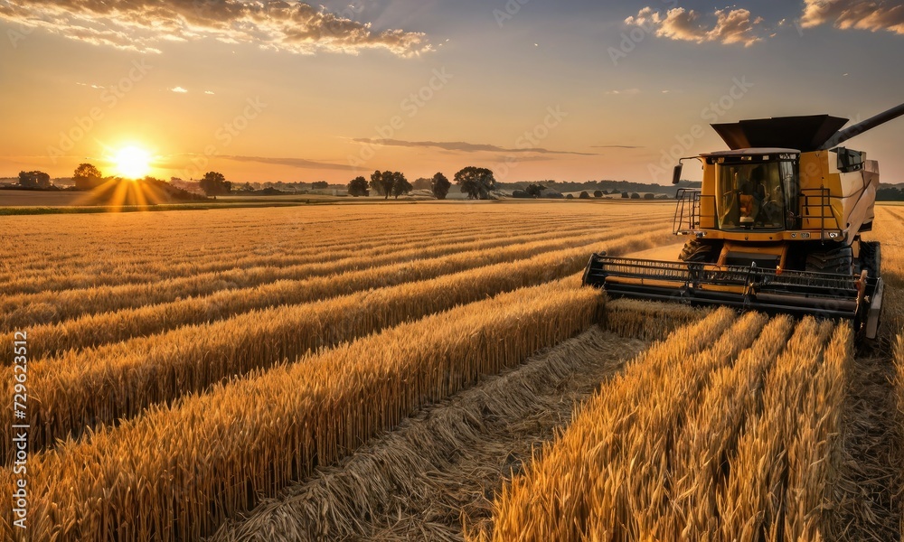 Fototapeta premium Countryside Harvest Ballet: Wheat Fields Dance in Abundance