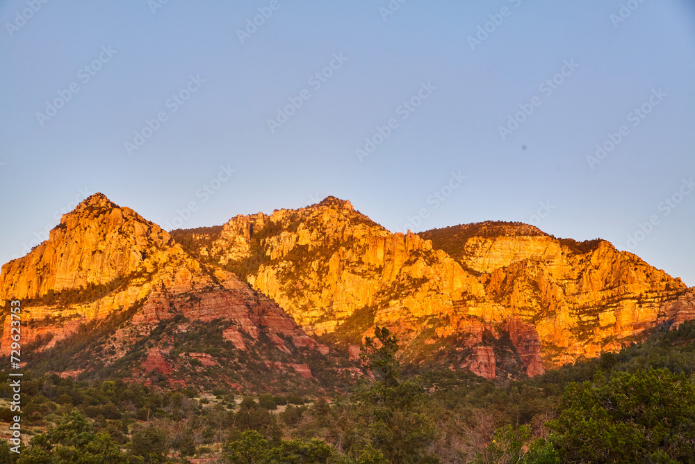 Sedona Mountain Range at Golden Hour with Lush Foreground