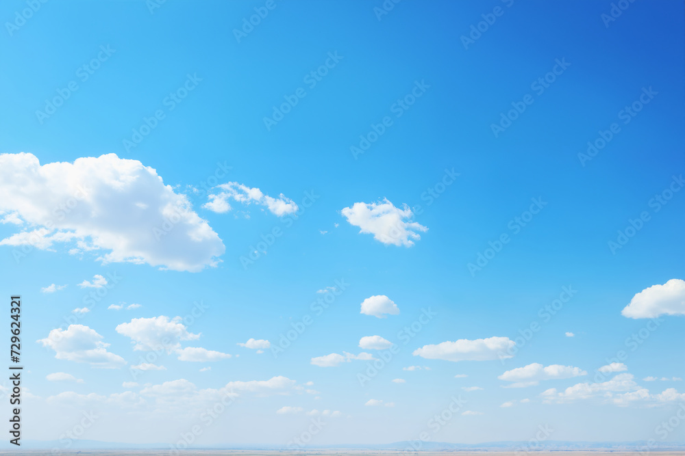 beautiful blue sky with sun and white cumulus clouds aerial view for abstract background