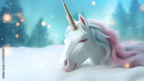 Unicorn sleeping in the snow.